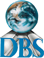 A stylized globe sits above the blue letters "DBS," with silver arcs extending downward from the globe.